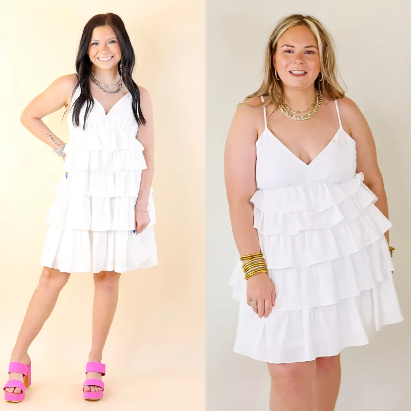 Sale For Women Last Chance Size Medium | Dare to Dance Ruffled Spaghetti Strap Dress in White