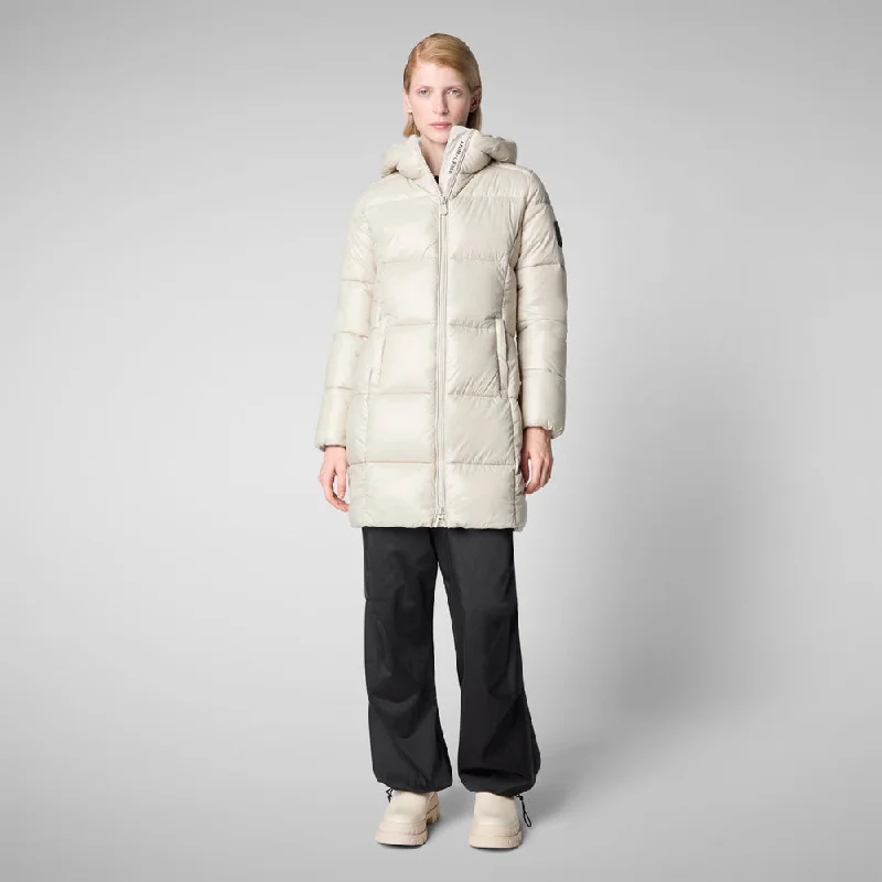 Style Upgrade Woman's Ines Hooded Puffer Jacket in Rainy Beige