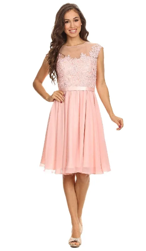 Season Appropriate Women's Collection Eureka Fashion - 3633 Lace Appliqued Cap Sleeve Chiffon Dress