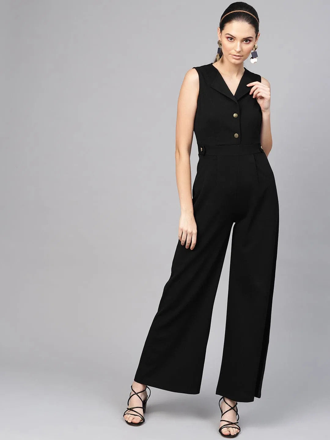 Fashionable Tops for Women Women Solid Standard Black Jumpsuits & Sets