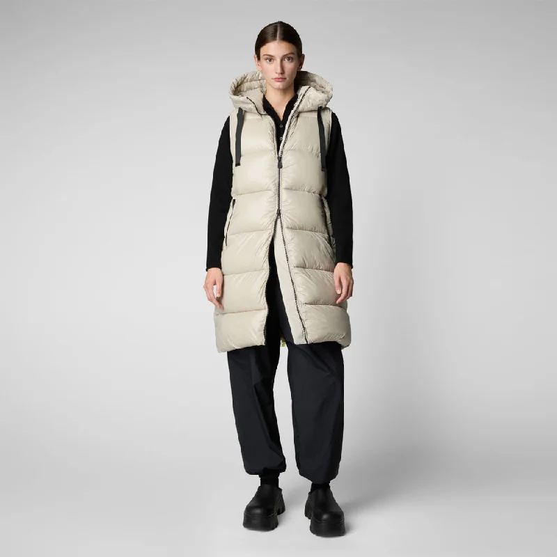 Wardrobe Update Woman's Iria Hooded Puffer Vest in Rainy Beige