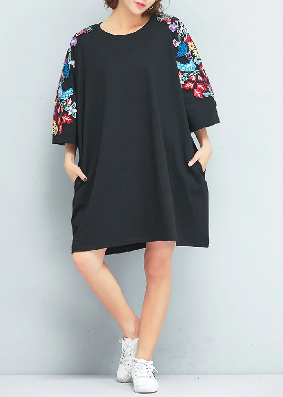 Style Revolution Chic black Cotton dresses Drops Design Photography embroidery o neck cotton Summer Dresses