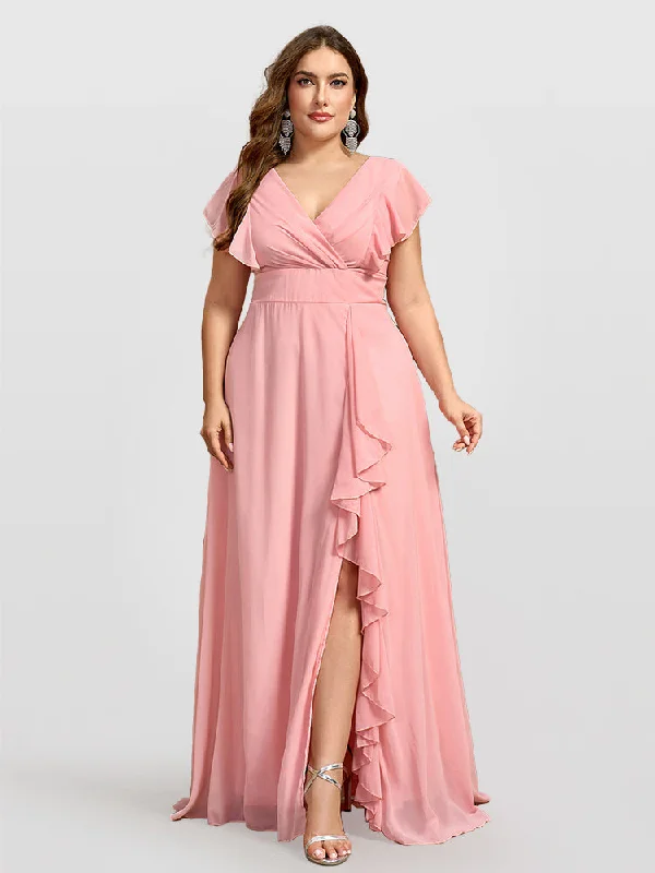 Wardrobe Upgrade Flutter Sleeve V-Neck Ruffle Hem Bridesmaid Dresses