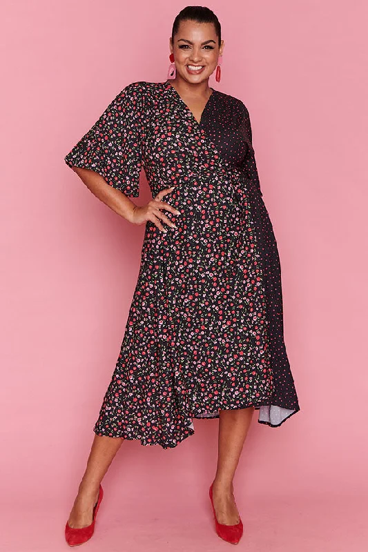 New Arrivals Mandy Spots & Blossoms Wrap Dress