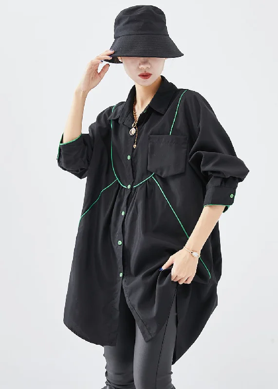 Durable Fashion Picks French Black Oversized Low High Design Cotton Shirt Dress Fall