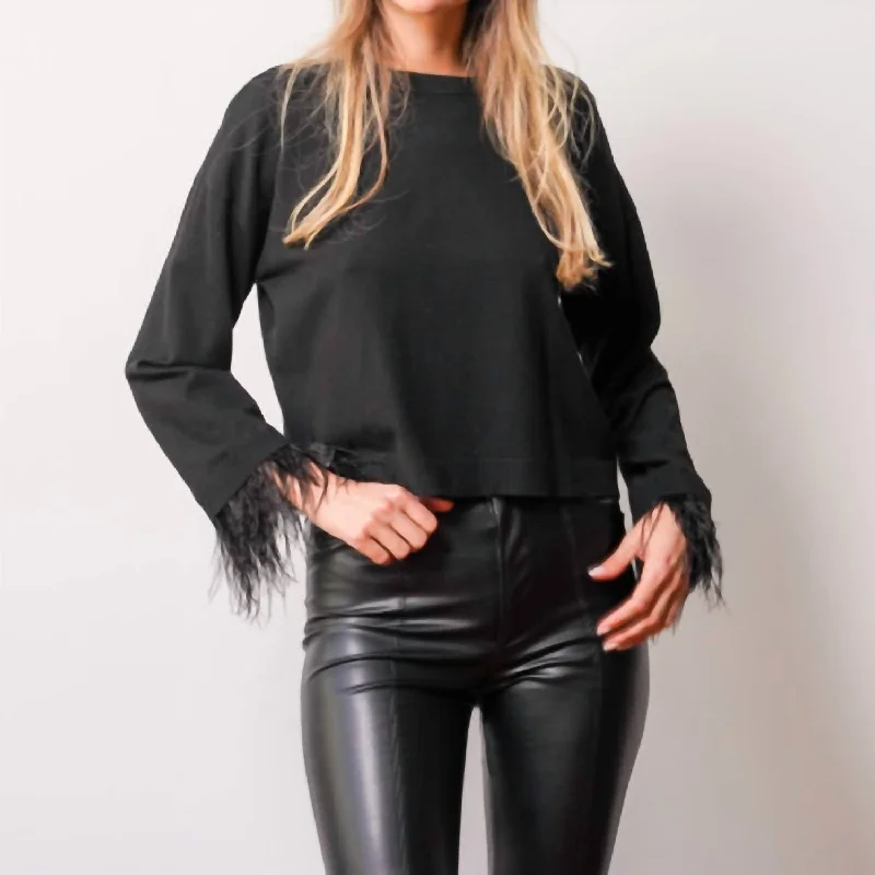 Laid-Back Elegance Sunny Marabou Pullover In Blush in Black