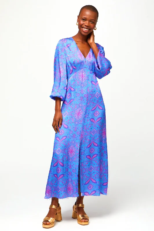 Stylish Savings Hannah Satin Dress | Fantasy Forest Tranquil Blue