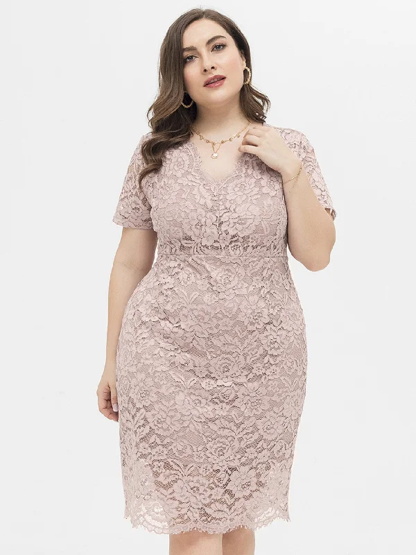 Women's Online Boutique KittenAlarm - V NECK PLUS SIZE LACE DRESS