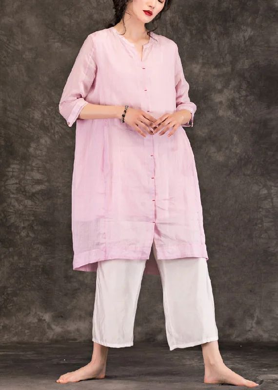 Sale On Clothing Organic pink linen Robes fine Sleeve o neck Half sleeve A Line Summer Dress