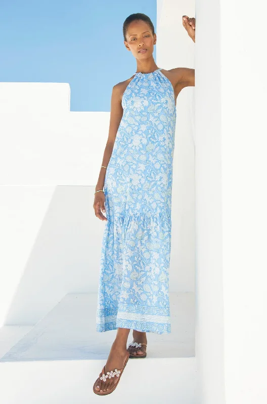 Women Wear Brands Bonnie Halter Block Print Maxi Dress | Blue/White