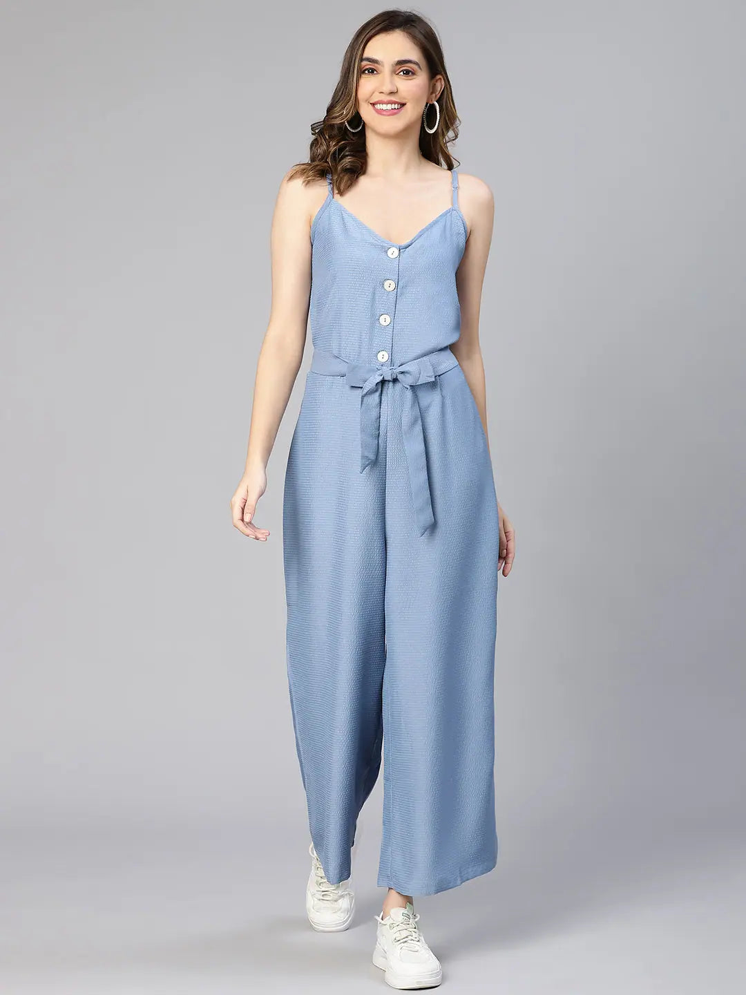 Classic Women's Fashion Women Solid Standard Blue Jumpsuits & Sets