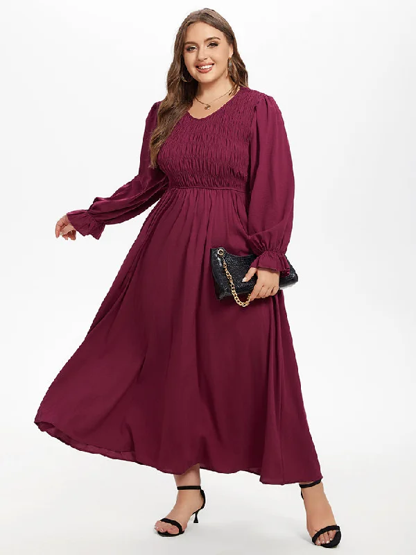 Style Revolution Flounce Sleeve Ruffled Shirred Maxi Dress