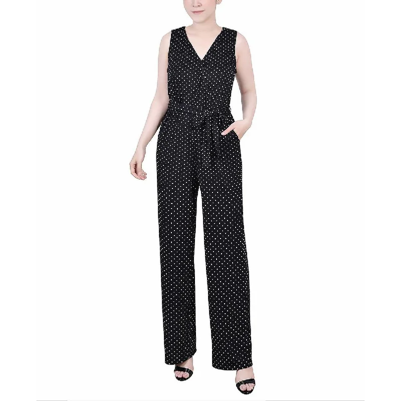 Stylish Women's Apparel NY Collection Womens Polka Dot Belted Jumpsuit