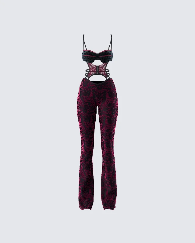 Casual Chic Ami Purple Velvet Burnout Jumpsuit