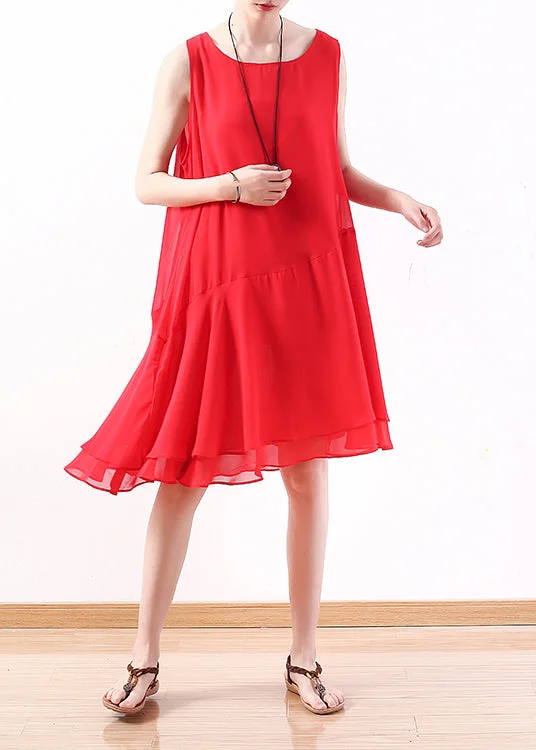 End of Season Sale Unique red Chiffon dresses Sweets Runway sleeveless short summer Dress