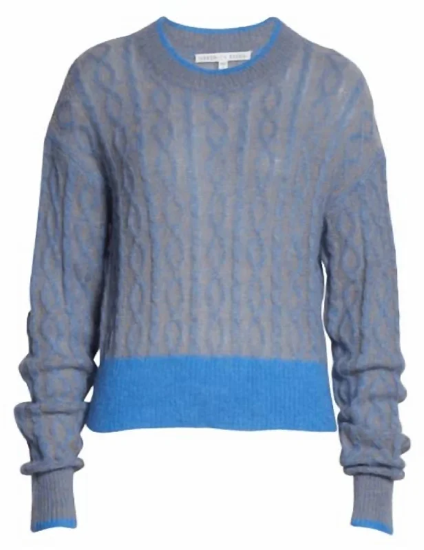 Wardrobe Upgrade Riola Mohair & Alpaca Cable Crewneck Sweater in Blue