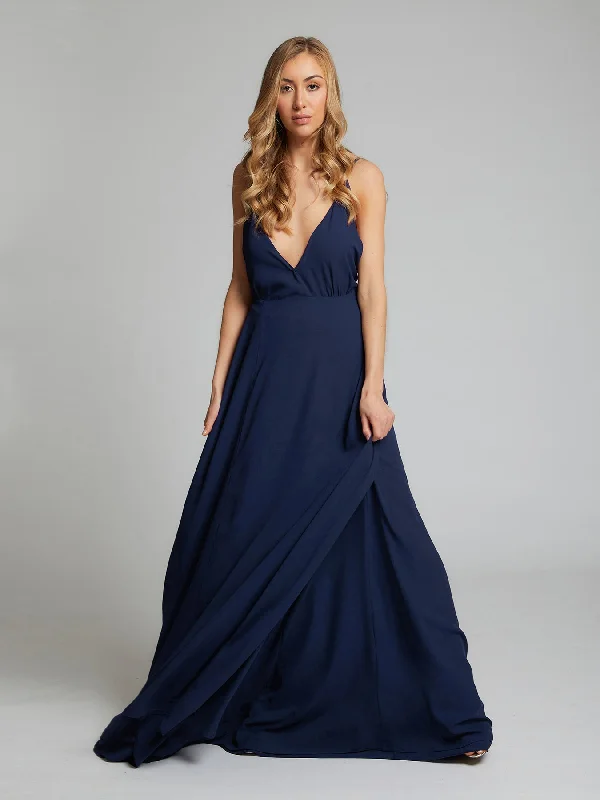 Luxury Fashion Evelyn wrap navy blue sample dress