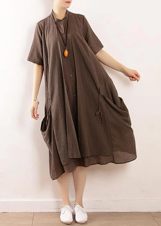 Sophisticated Outfits DIY gray cotton clothes For Women Organic Runway big pockets long summer Dresses