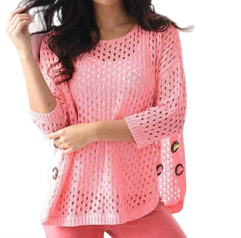 Workwear Fashion for Women Aimee Wooden Button Poncho In Pink