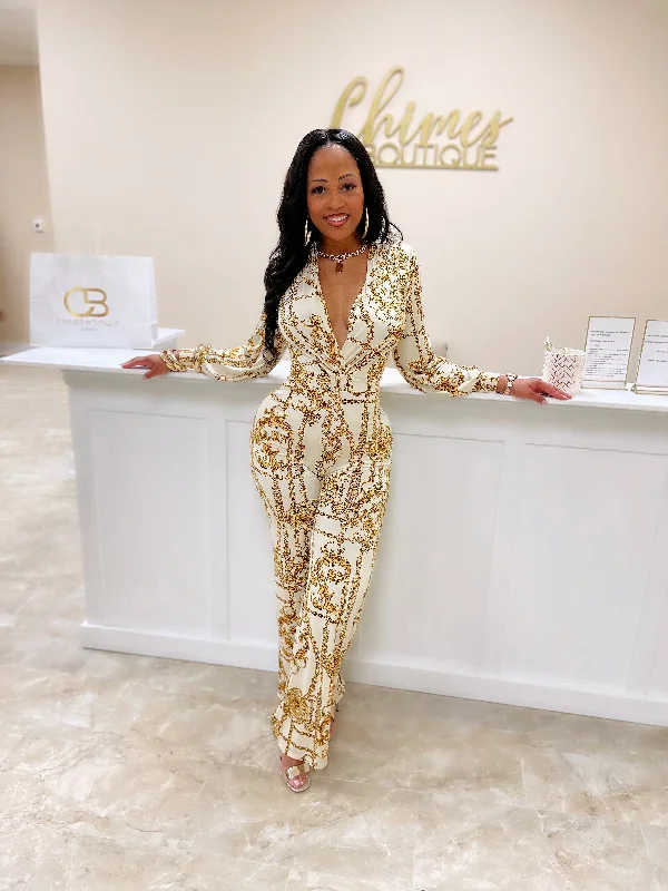 Flash Sale Starts Grand Opening Jumpsuit - White and Gold