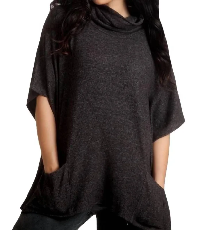 Trendy Threads Harper Kashmira Cowl Neck Poncho In Charcoal