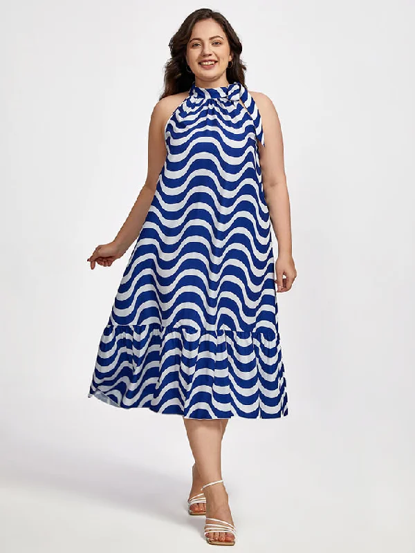 Flash Sale Clothing Plus Striped Halter Frill Trim Midi Dress