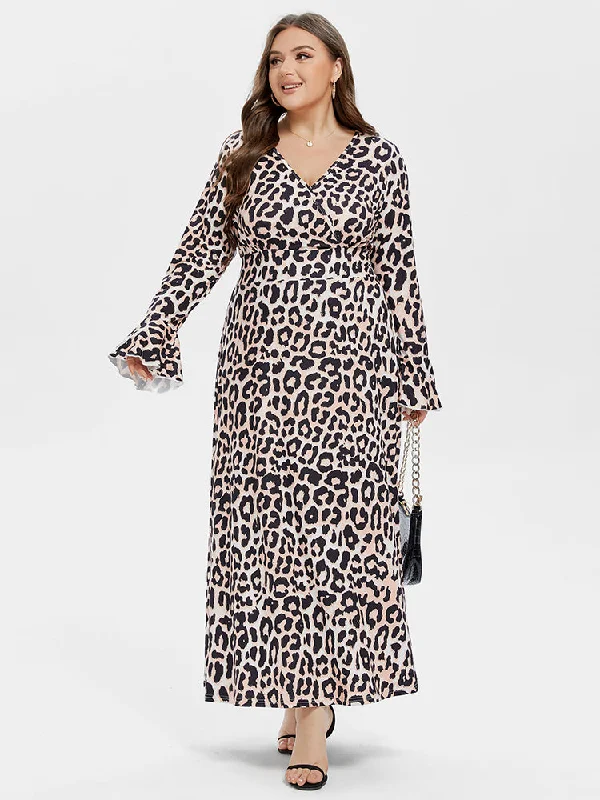 Hot Trends Leopard Print V-Neck Flounce Sleeve Maxi Dress