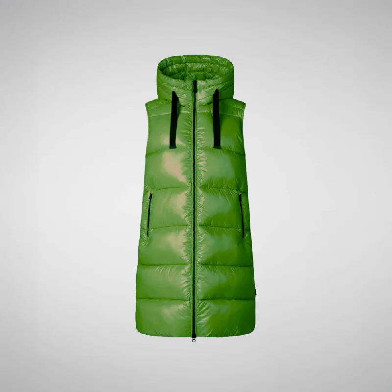 Gorgeous Glamour Collection Woman's Iria Hooded Puffer Vest in Grass Green