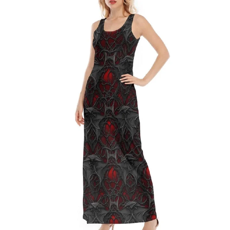 Timeless Elegance Redefined Women's Gothic Red & Black Maxi Dress