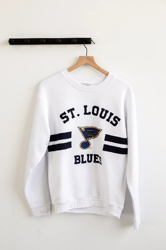 Boho Chic Fashion ST. LOUIS BLUES LINE CHANGE UNIVERSITY CREW - WHITE