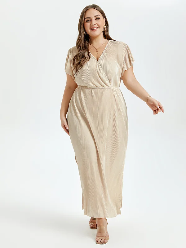 Clothing Brands Solid V-Neck Flutter Sleeve Slit Maxi Dress