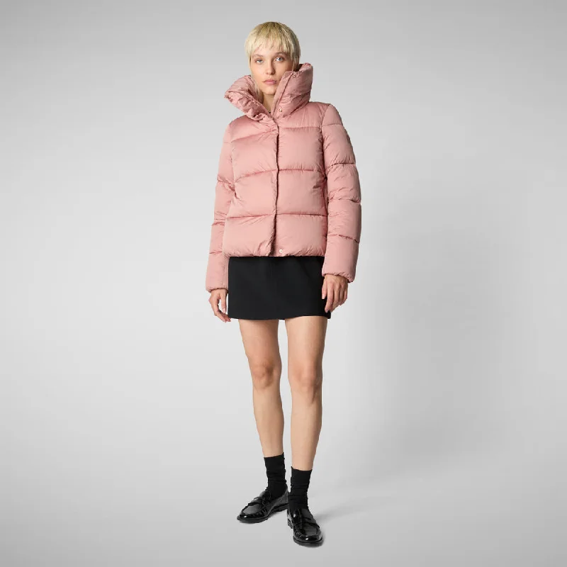 Earthy Tones Woman's animal free puffer jacket Felicity in MISTY ROSE