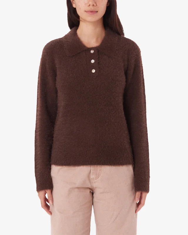 Clothing Brands Obey ESME POLO SWEATER - CHOCOLATE