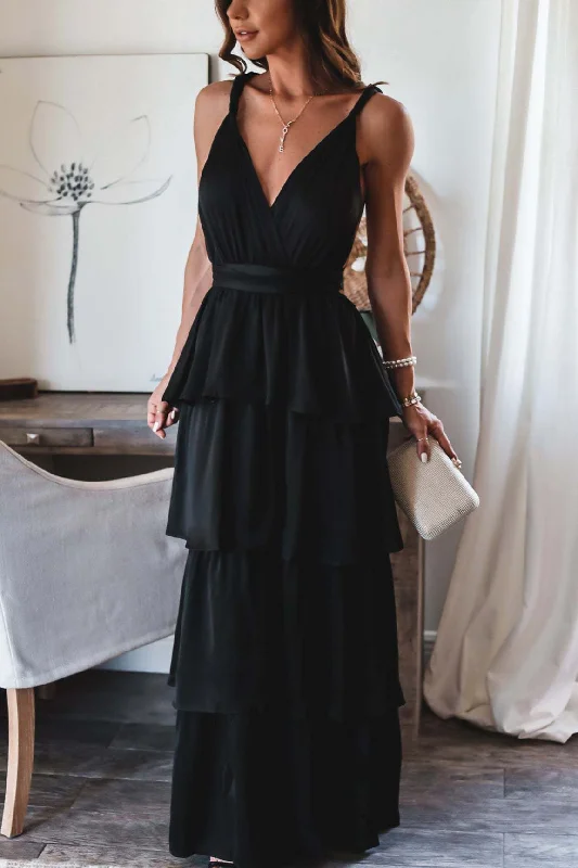 Limited Stock, Big Discounts Formal Introduction Ruffle Tiered Maxi Dress - Black