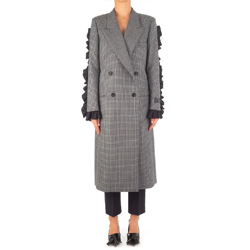 Seasonal Sale Women's Microcheck Wool Coat Grey