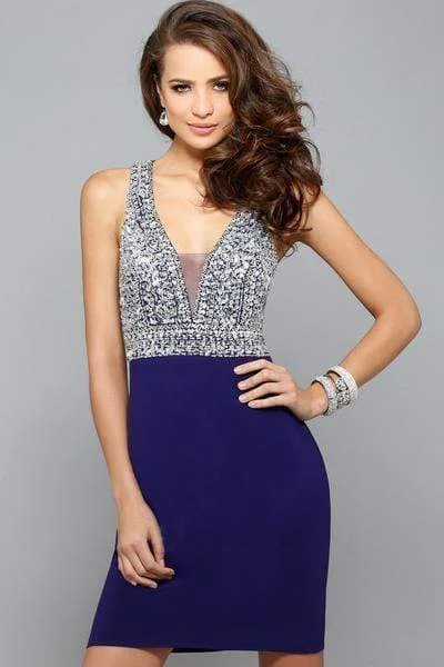 Special Offer For You Faviana - S7667 Crystal Embellished Plunging V-Neck Cocktail Dress