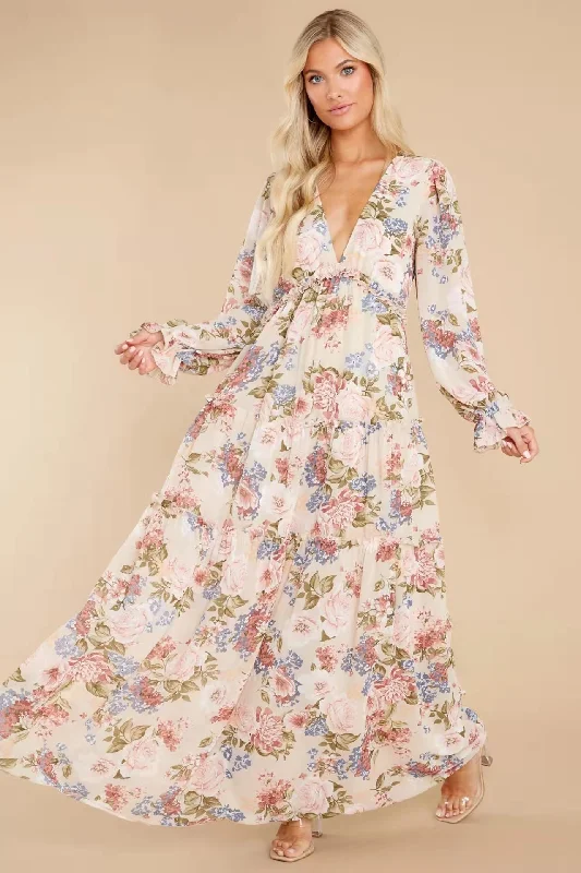 All Season Basics Discount Gracefully Yours Floral Chiffon Boho Maxi Dress