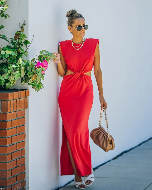 Unleash Your Trendy Side Sweet Escape Cutout Twist Knit Maxi Dress - Red