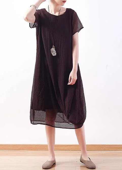 Budget-Friendly Fashion Buy purple red silk linen Long Shirts Metropolitan Museum Fabrics o neck asymmetric long Summer Dresses