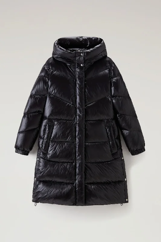 Stupidly Low Prices Aliquippa Long Down Jacket in Glossy Nylon Black