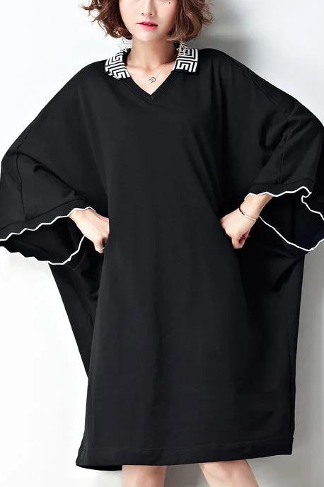 End of Season Sale Chic black Cotton tunic top Fashion Tutorials Batwing Sleeve shift summer Dresses