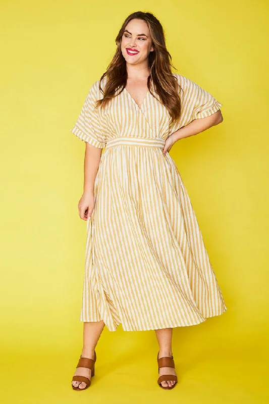 Wardrobe Update Angie Mustard Stripe Wrap Dress