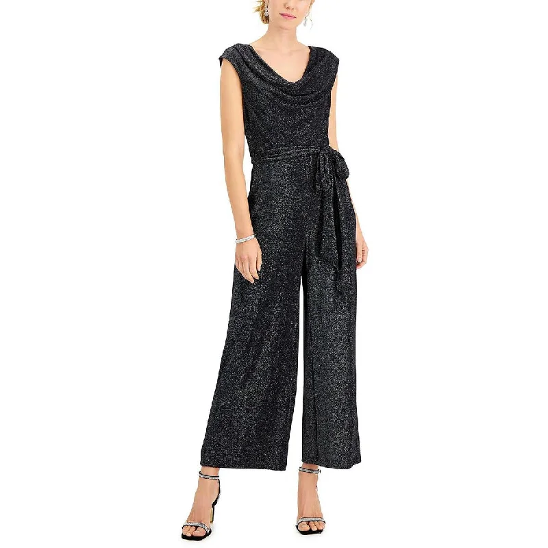 Trend Forward Threads Connected Apparel Womens Plus Metallic Cowl Neck Jumpsuit