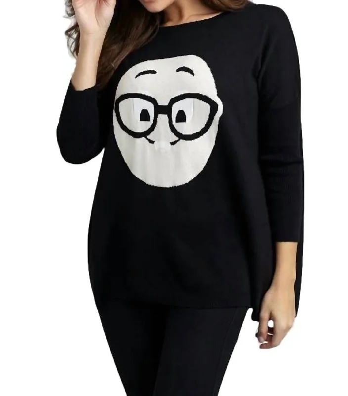 High Street Women's Fashion for Trendy Shoppers Geek Chic Emoji Pullover In Black