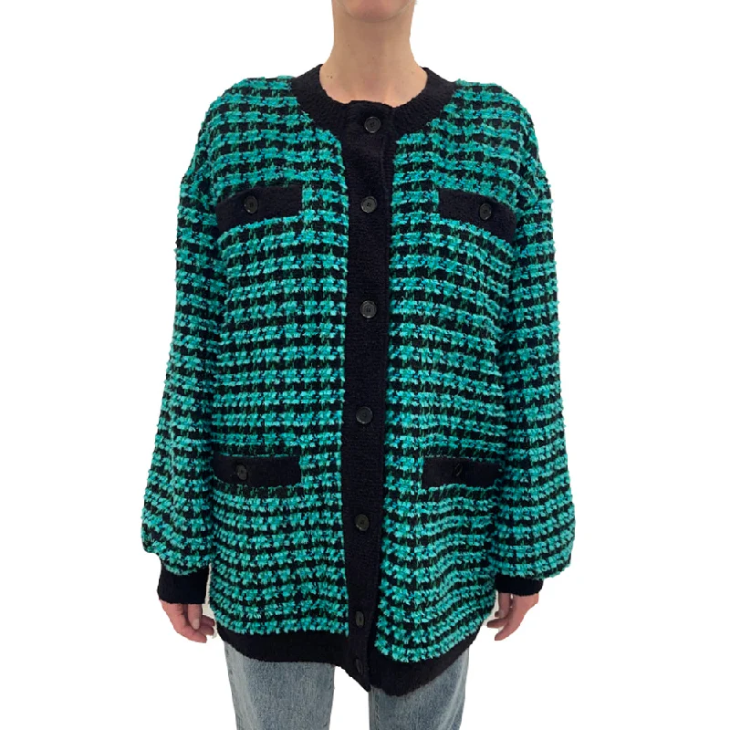 Chic Styles Women's Pied De Poule Tweed Jacket Green