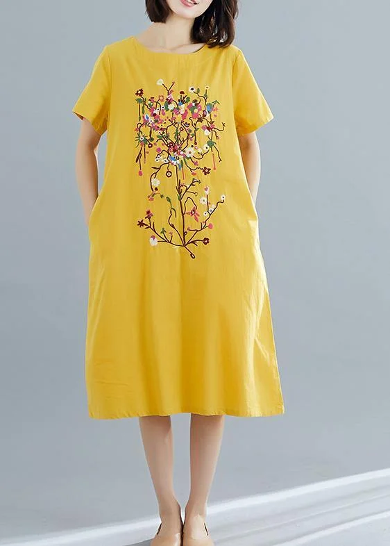 Season Appropriate Women's Collection Chic yellow prints Cotton quilting dresses short sleeve shift summer Dress