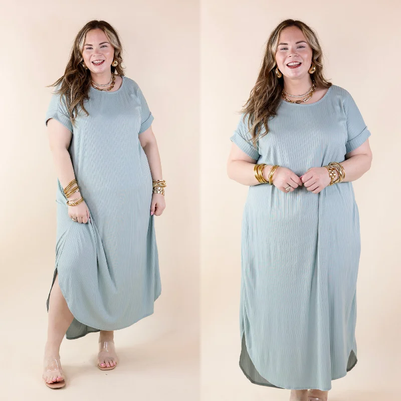 New Arrival Discounts Last Chance Size XL | Chill Looks Short Sleeve Ribbed Midi Dress in Sage Green