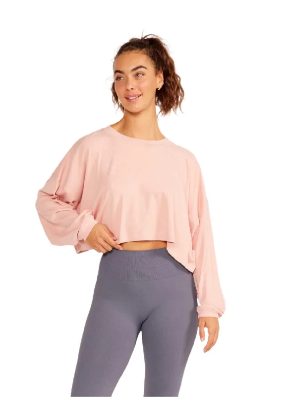 Chic Women's Clothing Online Alexa Oversize Long Sleeve Crop Top - Powder Pink