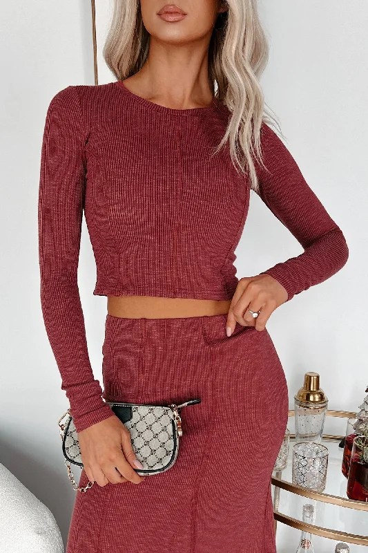 Winter Wardrobe Clearance All In Theory Inverted Seam Long Sleeve Top (Burgundy)