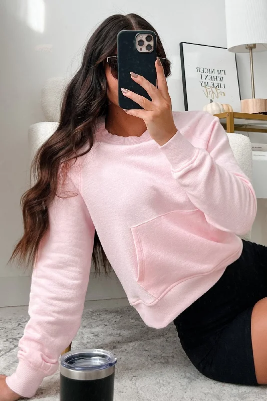 Flash Sales At Home Vibes Raglan Sleeve Pocket Sweatshirt (Pale Pink)